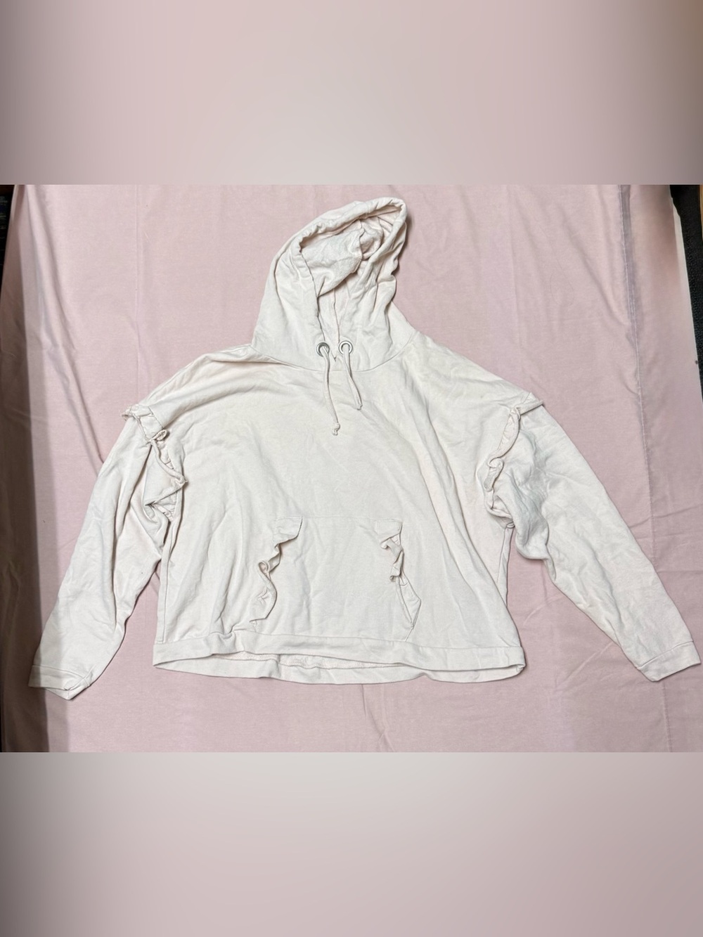 True Craft Ruffle-Trim Pink Hoodie